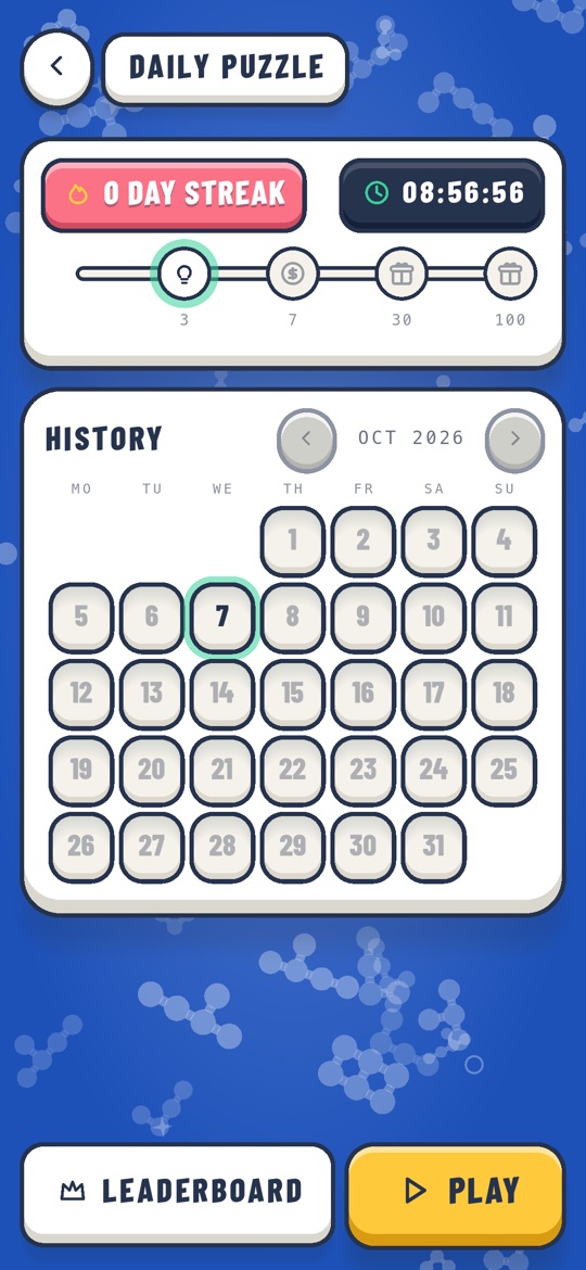 The Daily puzzle with its streak and calendar